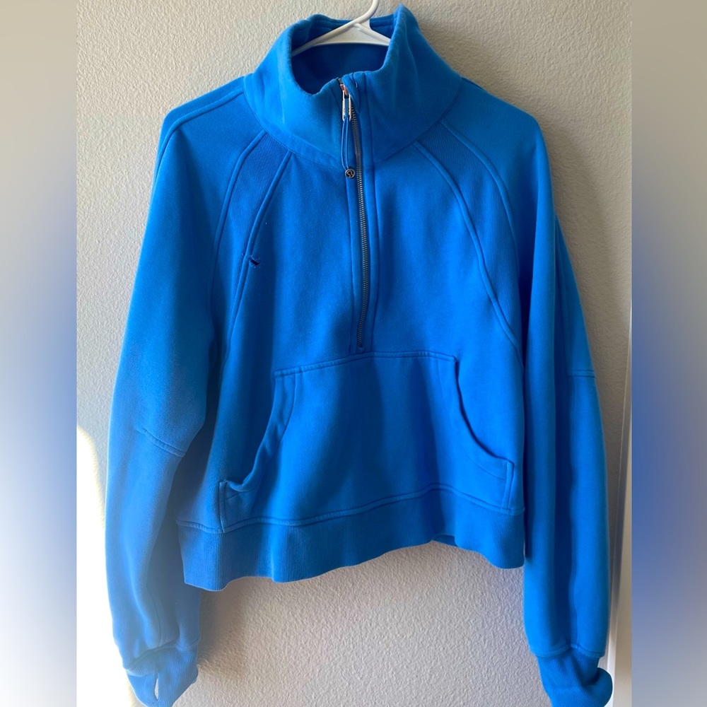 Blue Lululemon quarter zip scuba cowl neck